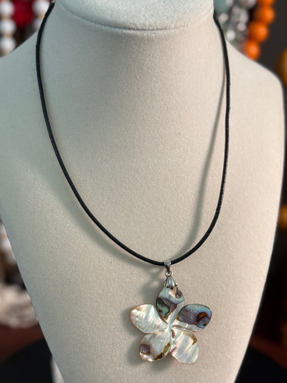 Abalone Shell Plumeria Flower Pendant Necklace